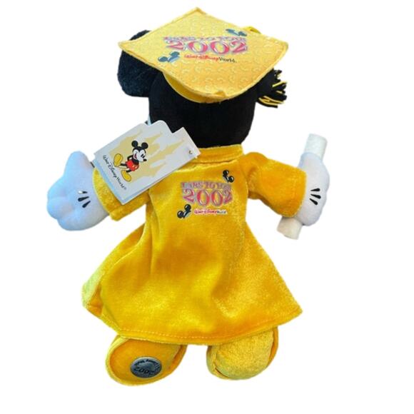 ⭐️Disney Vintage 02 Graduation Mickey Mouse Yellow Bean Bag Plush Doll Cap Gown - Picture 4 of 9